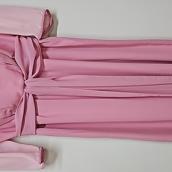70s 80s Vintage handmade dress. Jester color block pink and rhinestones midi LS - Picture 5 of 15